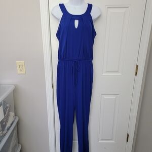 En Focus Studio Royal Blue Halter Neck Wide Leg Jumpsuit Keyhole Cut Out Size 8